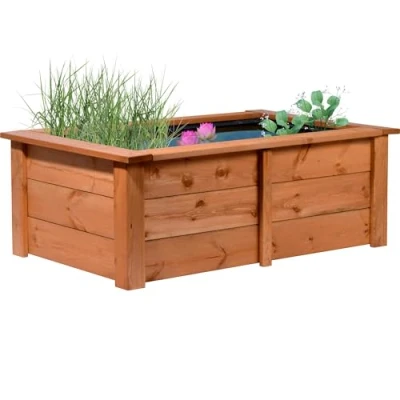 Immagine di dobar® 29246FSCe Kubus laghetto da Giardino in Robusto Legno Massiccio, 200 l, per Giardino/terrazze/balconi, con Pellicola laghetto, 120 x 72 42 cm, Colore: Marrone