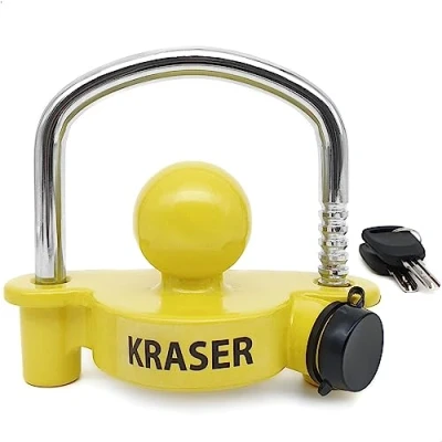 Immagine di KRASER KR815 Antifurto Rimorchio, Lucchetto per Traino, Caravan, Universale, visibilità, Gancio di Resistente, Barra Sfera Roulotte, Accoppiatori Sicurezza Serratura, Regolabile