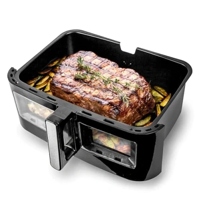 Immagine di Duronic AFD1 Cassetto grande per friggitrice ad aria AF24 Vassoio di cottura 10L Contenitore a doppia zona Carne sana tutta la famiglia Opzione Sync Cook