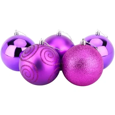 Immagine di Christmas Concepts® Confezione da 5 Extra Large 100mm Tree Baubles Shiny, Matte &amp; Glitter Decorated (Purple)