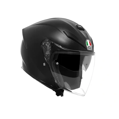 Immagine di AGV K5 Jet EVO E2206, Casco da Moto Unisex, Open Face in Fibra di Carbonio e Vetro, con Visiera Antigraffio Anti UV, Matt Black, S