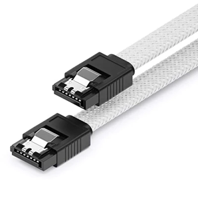 Immagine di deleyCON 30 cm Cavo SATA 3 in Nylon 6 Gbit/s per Dati III di Collegamento Serial ATA Scheda Madre e Hard Drive HDD SSD con 2 Prese S a L Dritte Bianco