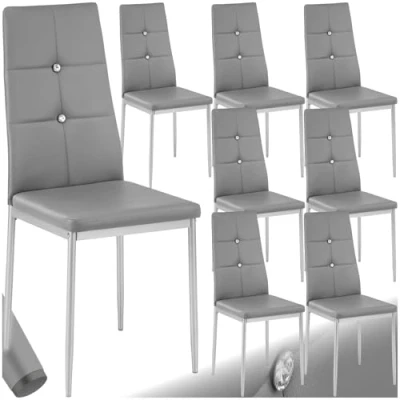 Immagine di TecTake 800882 Set di 8x Sedie per Sala da Pranzo, Resistente Similpelle, Sedile e Schienale Imbottiti, Elegante Design con Strass (Grigio)