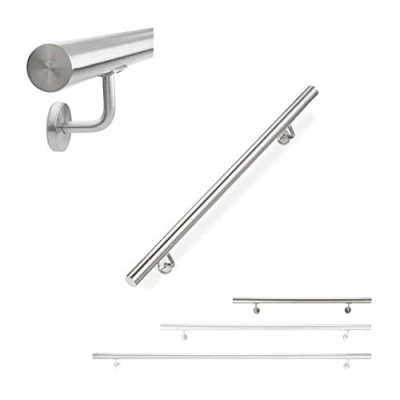 Immagine di Relaxdays Corrimano, Acciaio Inox 304, Passamano per Ambienti Interni e Esterni, 42 mm, con Supporto, Argento, 100 cm Ø