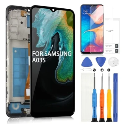 Immagine di Schermo LCD per Samsung Galaxy A03s A037A A037G Display Digitizer Touch Screen Assembly con Strumenti(162mm,Non A037U A037F A037M e A03,Nero Cornice)