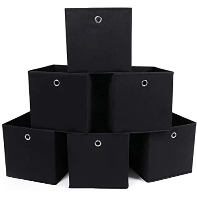 Immagine di SONGMICS RFB02H 3 Scatola portaoggetti Pieghevole con Foro per Dita, in Tessuto, 6 Pezzi, 30 x cm, Colore: Nero