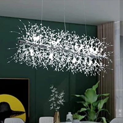 Immagine di CAI HAI lampadario di cristallo a 12 luci, moderno per sala da pranzo, cucina isola, stile argento (92 cm)
