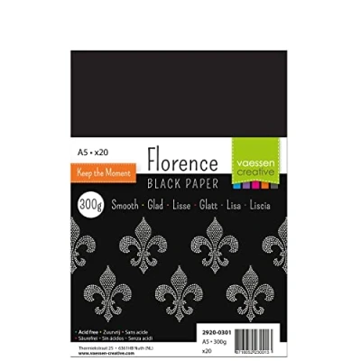 Immagine di Cartoncino Florence Liscia Materiali per Biglietti colorati A5 Nero 20 Fogli Carta colorata Scrapbooking, Biglietti, Fustellatura e Progetti con la 300 gsm