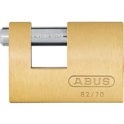 Immagine di ABUS Lucchetto in ottone 82/70 monoblocco per griglie a rullo, distributori automatici, contenitori e molto altro. Bullone di bloccaggio acciaio temprato Livello sicurezza 6