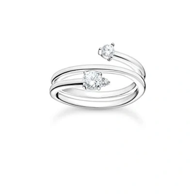 Immagine di Thomas Sabo Anello in argento, a forma di spirale con zirconi nell&#039;artiglio e incastonatura francese alle estremità, argento sterling 925, misura dell&#039;anello 52, TR2357 051 14 52
