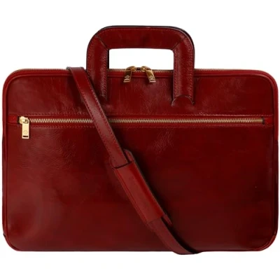 Immagine di Time Resistance Borsa Porta PC da Uomo in Pelle Valigetta Computer Fatta a Mano Italia Ventiquattrore con Cerniera Elegante Portare o Tracolla (Rosso)