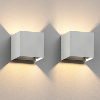 Immagine di ledscom.de 2 x CUBEL applique per esterni, IP65, up/downlight, bianco opaco, angolare, 1x G9 max. 10W