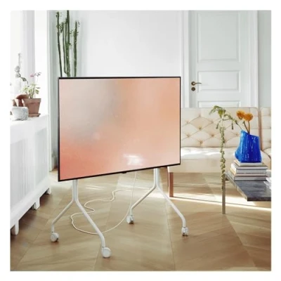 Immagine di Pedestal Moon Rollin&#039; Porta TV con Ruote Piedistallo Moderno per Soggiorno Carrello dal Design Danese Mobile (Beige)