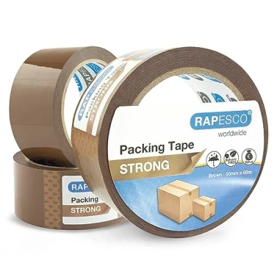 Immagine di Rapesco 1750 Nastro da Imballaggio Resistente 50mm x 60m, Marrone, Confezione 3