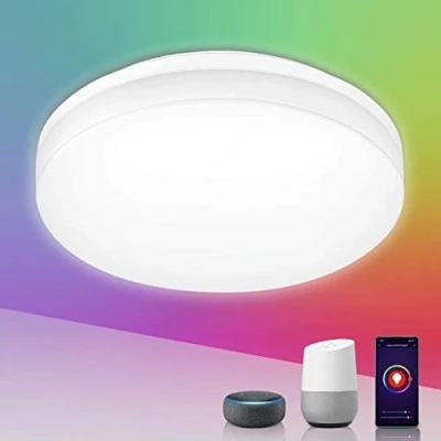 Immagine di Lepro Lampada da soffitto RGB LED 15 W, dimmerabile, 1250 lm, 2700 K, bianco freddo, IP54, Alexa Smart WiFi, compatibile con Alexa, App, Google Home per cameretta dei bambini, camera letto,