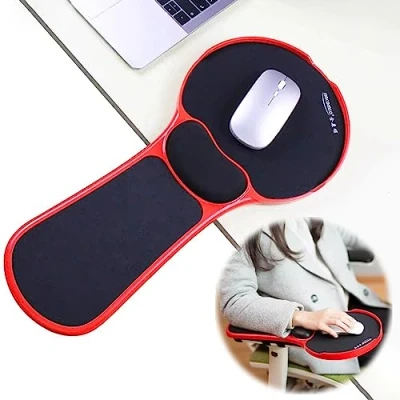 Immagine di LL COEUR supporto ergonomico per braccio del mouse con poggiapolsi regolabile, memory foam, scrivania e sedia (rosso)