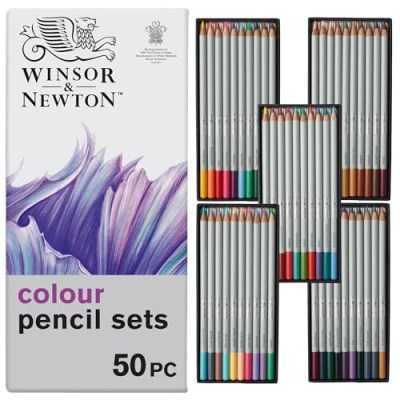 Immagine di Winsor &amp; Newton Studio Collection Set di 50 matite colori vivaci in astuccio metallico, infrangibili, colorate per adulti e artisti