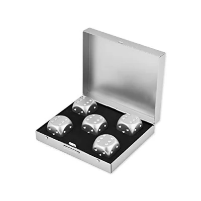 Immagine di SCSpecial Dadi in Lega di Alluminio 5 Pezzi Metallo Portatili da 16 mm con Cassa Quadrata a 6 Lati per Bere Party Game Argento