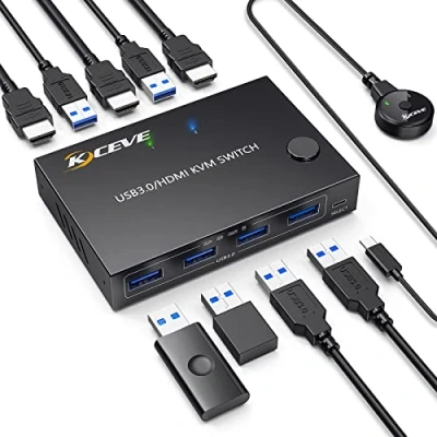 Immagine di commutatore KVM USB 3.0, HDMI per 2 computer, con funzione di simulatore EDID, supporta la risoluzione 4K @ 60Hz PC che condividono mouse, tastiera e monitor