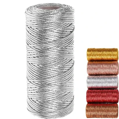 Immagine di Cordoncino argento Filo per Decorazioni Spago 1 Rotoli 100m Tinsel Corda Fai Da Te Bracciali Artigianato Confezioni Regalo o Ornamenti Alberi di Natale (Argento)
