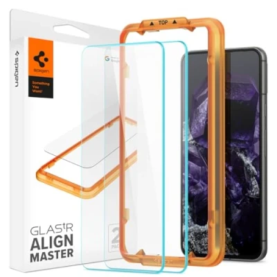 Immagine di Spigen AlignMaster Vetro Temperato compatibile con Google Pixel 8, 2 Pezzi, Installazione Semplice Cornice di Allineamento, Cristallino, Durezza 9H Pellicola prottetiva