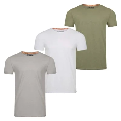 Immagine di riverso RIVLenny, Maglietta Basic da Uomo, Confezione 3 Pezzi, Scollo Rotondo, Slim Fit, a Maniche Corte, Tinta Unita, Filato Fiamma, 100% Cotone, Mix di Colori 2, M
