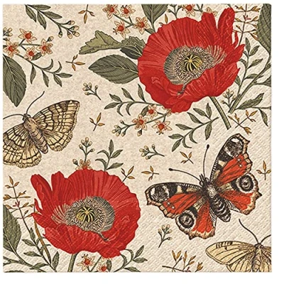 Immagine di Tovaglioli di carta biodegradabili a 3 strati per decoupage 33 x cm (confezione da 20) (farfalle passi)