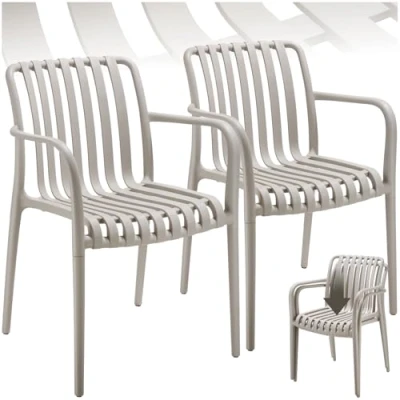 Immagine di TecTake®, Set da 2 sedie giardino impilabili, sedia esterno in plastica, esterno, terrazzo, polipropilene, poltrone moderne, cucina, mobili Tortora