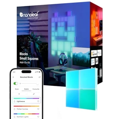 Immagine di Nanoleaf Pacchetto di Espansione Blocks 4 Mini Quadrati (Richiede Kit Iniziale), Pannelli Decorativi RGBW per Pareti, Luce Diffusa Temperatura Colore regolabile 2700K a 6500K (11,6 x 11,6 cm)