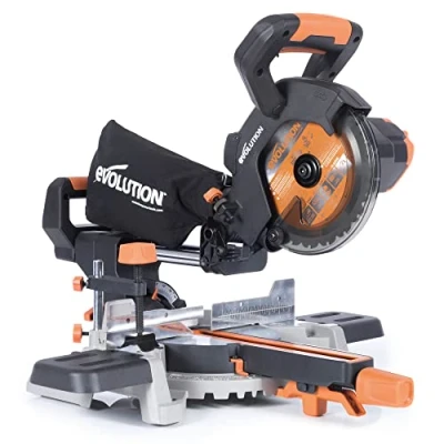 Immagine di Evolution Power Tools R185SMS Li Troncatrice scorrevole cordless per taglio multi materiale, smusso 45, bisello 50, 850 W Include lama TCT da 185 MM, 3 anni di garanzia, Batteria non inclusa