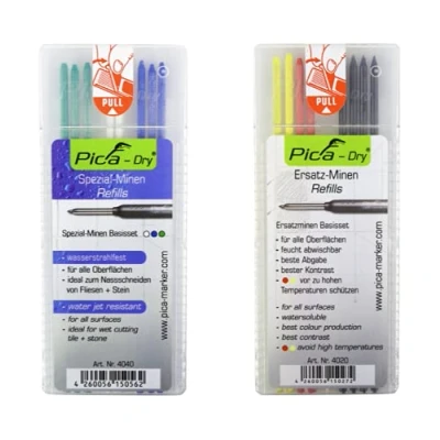Immagine di Pica DRY set di mine ricambio colorate solubile in acqua, 8 pezzi + speciali base resistente ai getti d&#039;acqua,