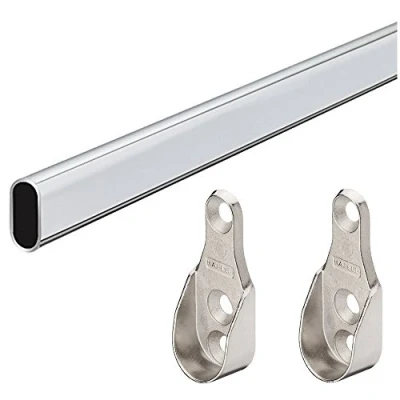 Immagine di Gedotec appendiabiti in metallo cromato lucido 1 bastone per tende adatto l&#039;armadio con montaggio a parete laterale e supporto centrale Dimensioni 30 x 15 mm lunghezza 2000