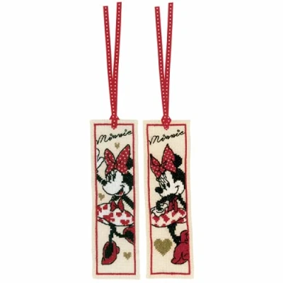 Immagine di Vervaco PN 0183292 Disney It&#039;s about Minnie Set da 2 segnalibri con schema numerato, in cotone, multicolore, ca. 6 x 20 cm / 2,4&quot; 8&quot;