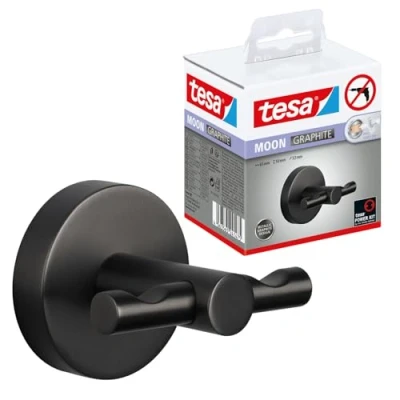 Immagine di tesa MOON Gancio per accappatoio in grafite spazzolata autoadesivo metallo rivestito PVD non richiede foratura, soluzione adesiva inclusa 50 mm x 65 53