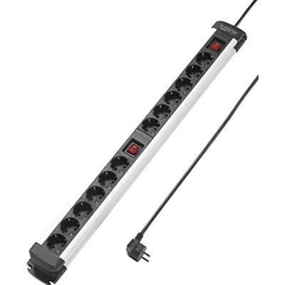 Immagine di Sygonix SY 4538268 Multipresa con interruttore 12 scomparti Nero, Argento Schuko 1 pz.