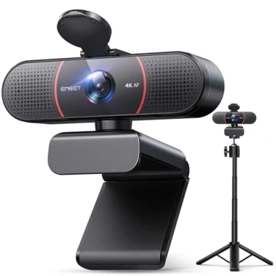 Immagine di EMEET C960 4K Kit webcam, webcam UHD con copertura dell&#039;obiettivo e doppio microfono, messa a fuoco automatica TOF, telecamera di trasmissione 66 correzione della luce, per PC