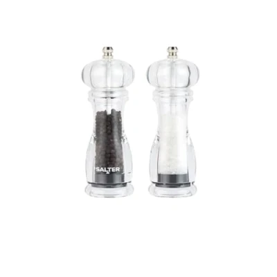 Immagine di Salter 7606 CLXR Set macina sale e pepe, cucina, ceramica diamantata, a rotazione, facile regolazione, da fine grossolana, cristalli di grani 19 cm, garanzia 2 anni, trasparente