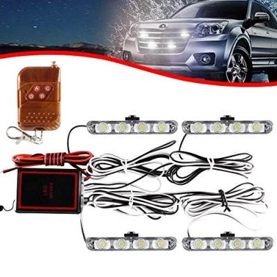 Immagine di 4x4 LED 4 in 1 Strobe Spia DC12V Emergenza lampeggiante Luce Ambulanza Polizia Telecomando senza fili stroboscopica auto Accensione esterna(Bianco)