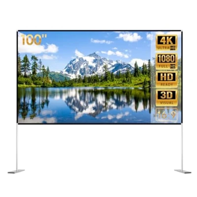 Immagine di Todeco 100&quot; Schermo Proiettore, 4K HD 16:9 Proiettore con Supporto Portatile, Pieghevole e Lavabile, Perfetta per Teatro Domestico Cinematografico