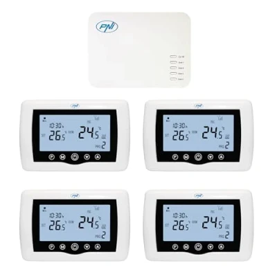 Immagine di Termostato Smart PNI CT440 senza fili, con WiFi, controllo a 4 zone via Internet, per impianti di riscaldamento, pompe, valvole magnetiche, TuyaSmart APP