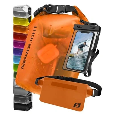 Immagine di Nordlight Dry Bag Sacca Impermeabile con Custodia Per Cellulare e Marsupio (5L, Arancione) Zaino, Stagna Borsa Spiaggia, Canoa, Stand Up Paddling, Immersioni
