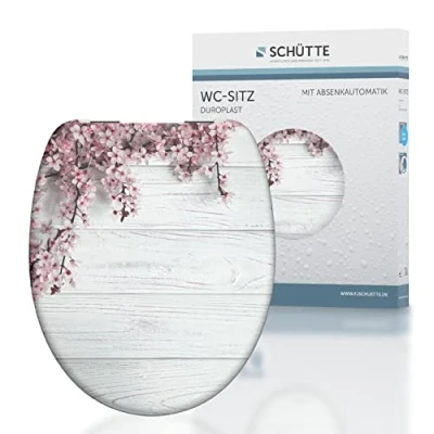 Immagine di Schütte Sedile WC FLOWERS &amp; WOOD con abbassamento automatico, coperchio motivo in Duroplast (carico massimo 150 kg), bianco