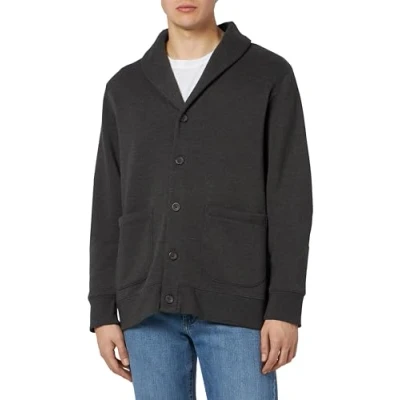 Immagine di Amazon Essentials Cardigan a Maniche Lunghe in Felpa con Collo Sciallato Uomo, Carbone Puntinato, L