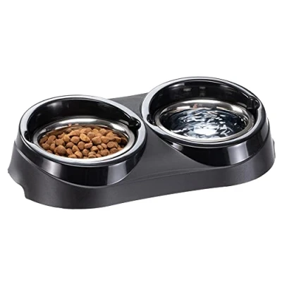 Immagine di Ferplast Porta Comederos para Perro Duo Feed con 2 de Acero Inoxidable Sistema Alimentación Doble Antideslizante y Ecológico Perro, 1 Litro