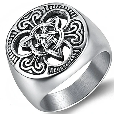 Immagine di Anello da motociclista in acciaio inossidabile con nodo celtico Vikings, Argento