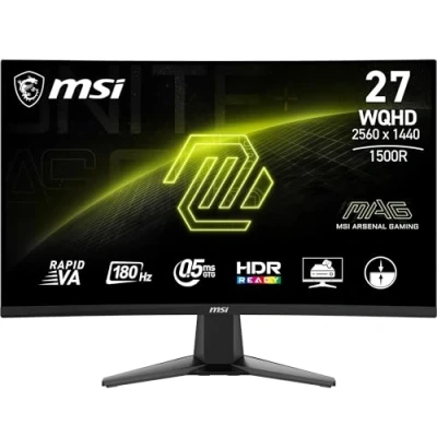 Immagine di MSI MAG 27CQ6F Monitor Gaming da 27&quot; WQHD Curvo Pannello VA Rapid 1500R (2560 x 1440), 180 Hz / 0.5ms (GtG, Min.), Adaptive Sync DP 1.4a, HDMI 2.0b CEC