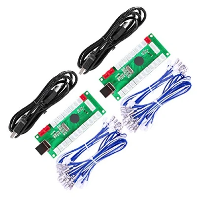 Immagine di Fosiya Codificatore Arcade USB con Ritardo Zero da PC a Joystick per progetti Windows e Linux, MAME Raspberry Pi Retropie (2 Player 2Pin + Happ Style Buttons)