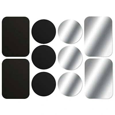 Immagine di AJOXEL [10 Pezzi Placche Metalliche con Adesivo, 10 Piastrine (4 Rettangolari e 6 Tonde) Universale per Supporto Magnetico Auto/Porta Telefono da Auto Calamita Nero+Argento