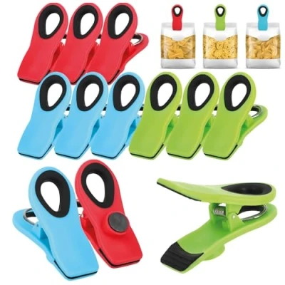 Immagine di COM FOUR® 12x clip di chiusura per sacchetti chiudere e mantenere freschi in plastica con magnete (12 pezzi verde + blu rosso)
