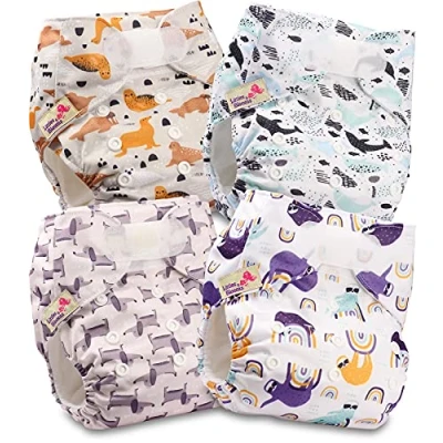 Immagine di Littles and Bloomz FLV2 0401 Pannolino lavabile per bambini, riutilizzabile, con bottoni a pressione standard, confezione da 4 pannolini
